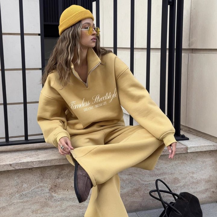 Damen nan oversized Halbzip-Sweatshirt mit hohem Stehkragen und Statement-Print Drune