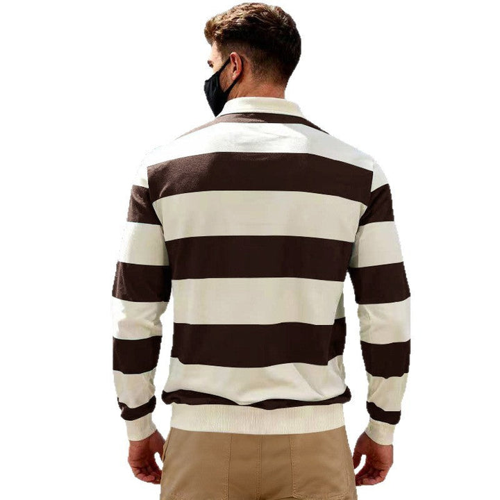 Herren nan gestreiftes Rugby-Poloshirt aus Baumwollmischung mit kurzer Knopfleiste und Rippbündchen Drune