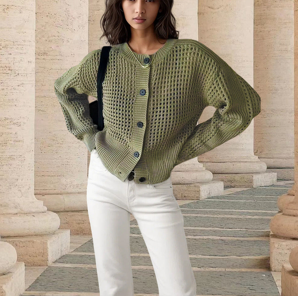 Damen Strickjacke mit luftiger Häkeloptik und praktischen Knöpfen Drune