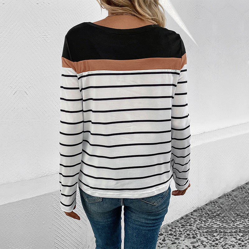 Damen Langarmshirt mit modischem Streifenmuster und elastischen Bündchen Drune