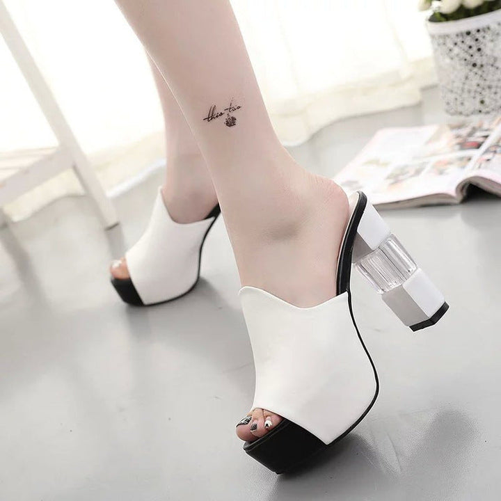 Damen hochwertige Plateau-Mules mit transparentem Blockabsatz Drune