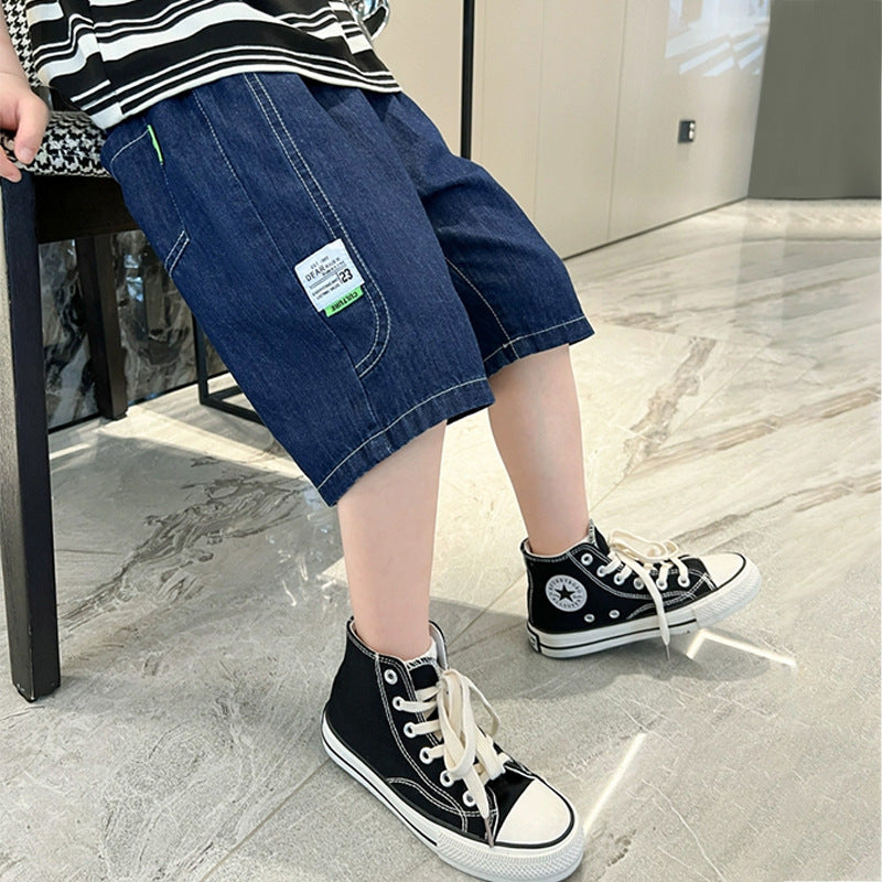 Jungen lässige Denim-Shorts mit funktionalen Taschen Drune