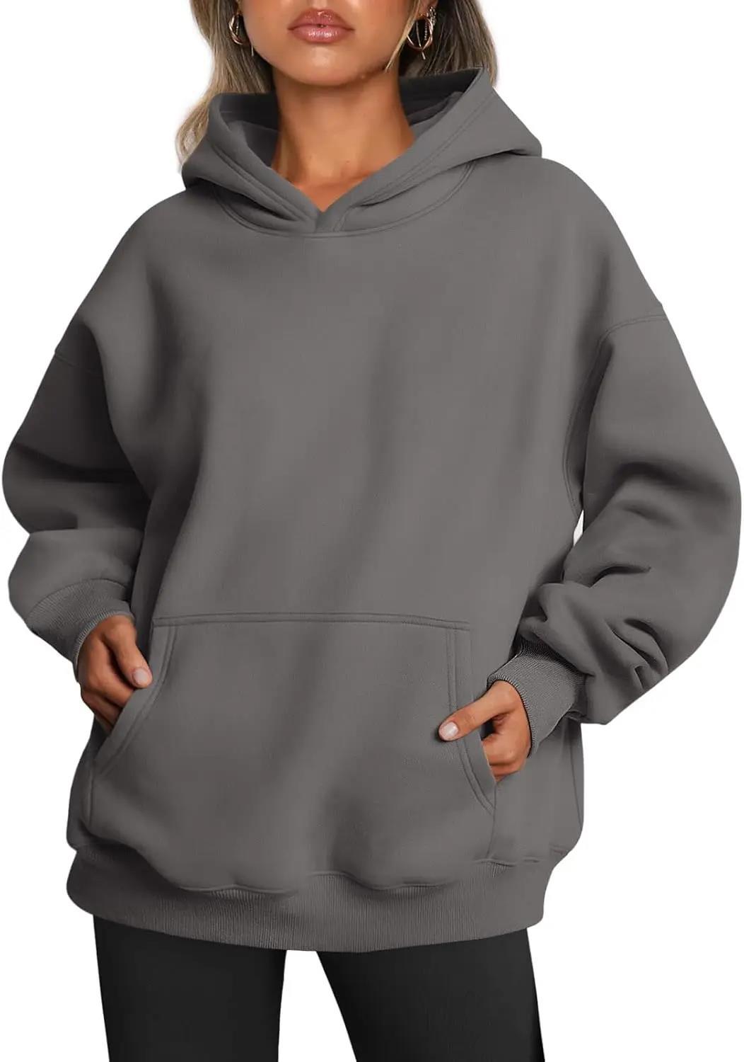 Damen nan oversized Kapuzenpullover mit verlängerter Silhouette und Kängurutasche Drune