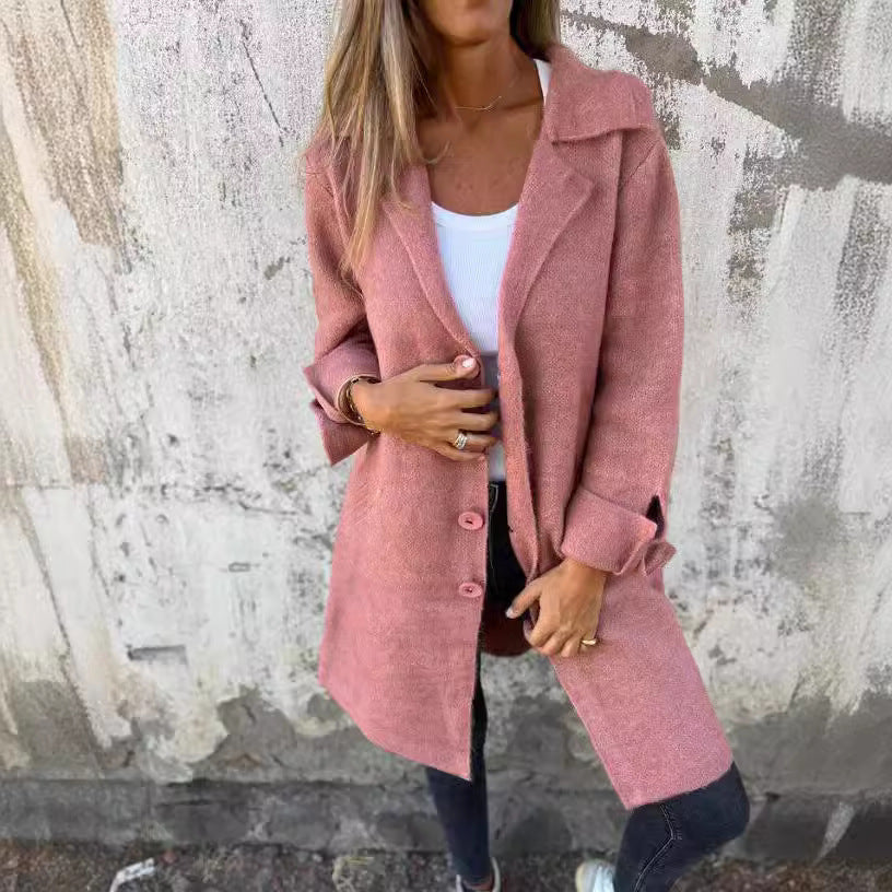 Damen nan Oversize Wollmix-Mantel mit Reverskragen aufgesetzten Taschen geknöpfter Front und umgeschlagenen Ärmeln Drune