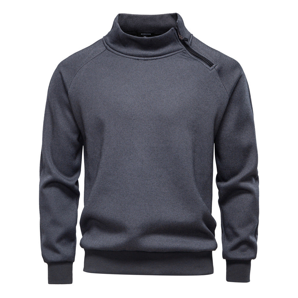 Herren nan Stehkragenpullover mit asymmetrischem Schulterreißverschluss und Raglanärmeln Drune