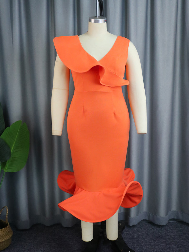 Damen Figurbetontes Kleid mit voluminösem Rüschenelement Drune