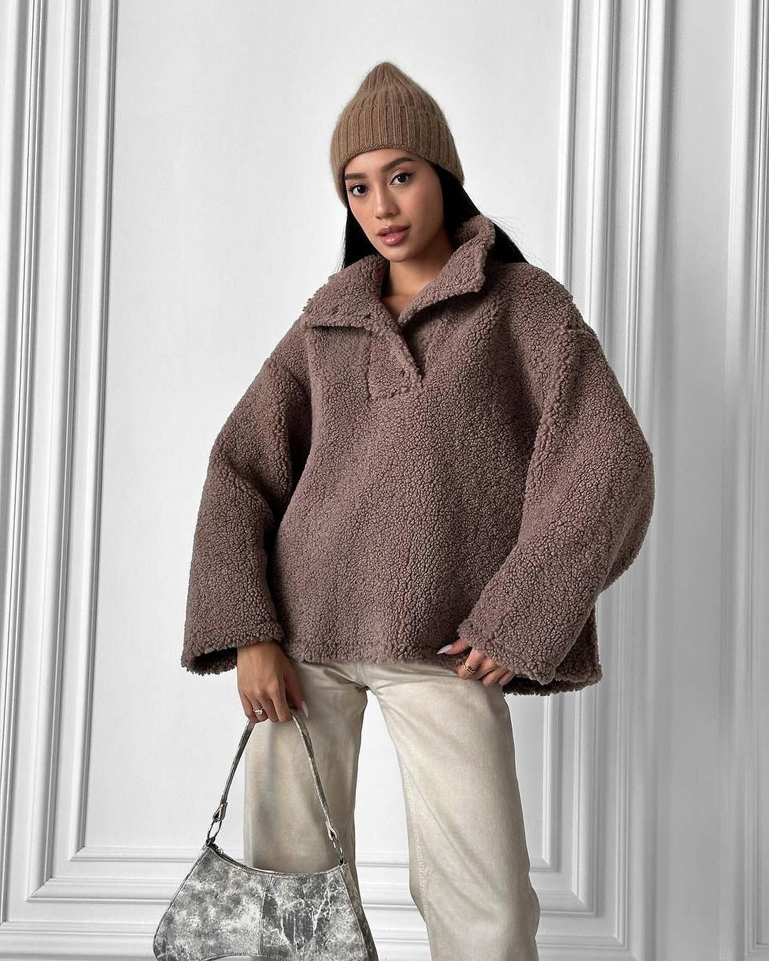 Damen Kuscheliger Fleece-Pullover im Casual-Style Drune