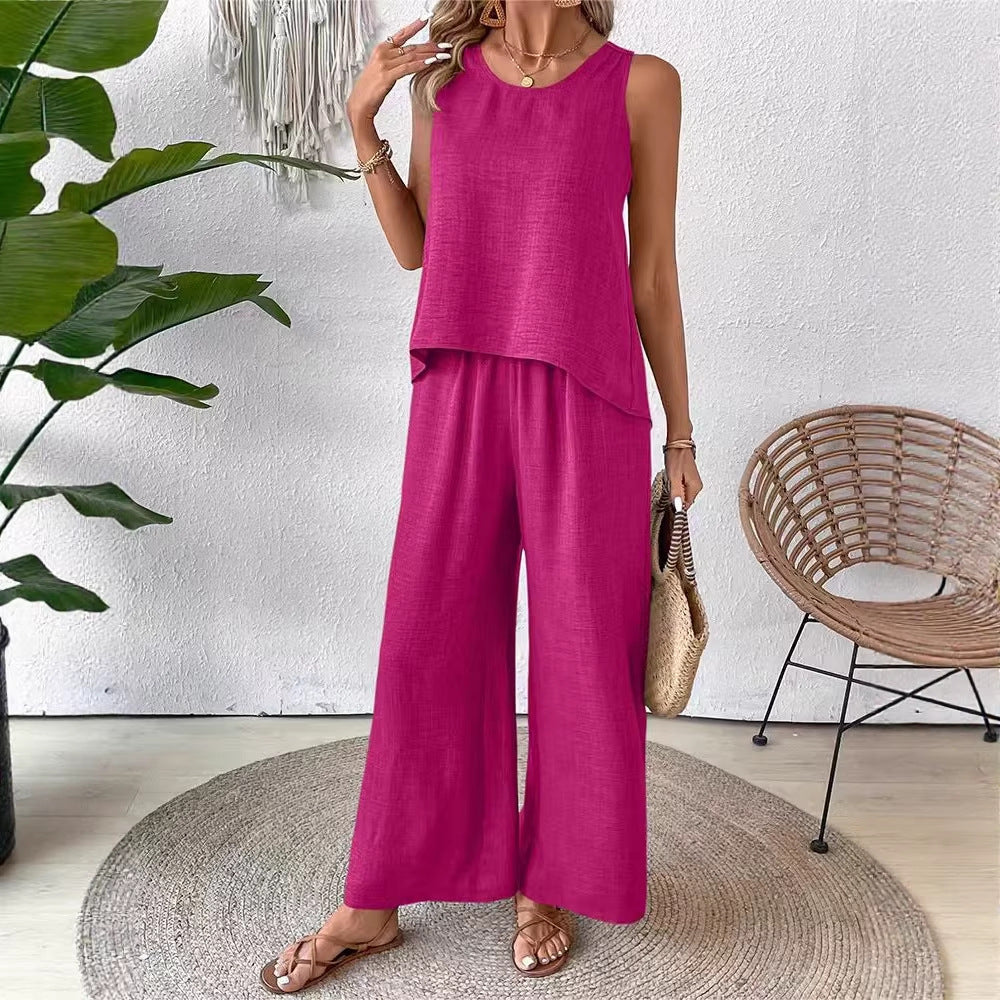 Damen Lässiges und luftiges Zweiteiliges Set mit Oberteil und weitem Hosen Drune