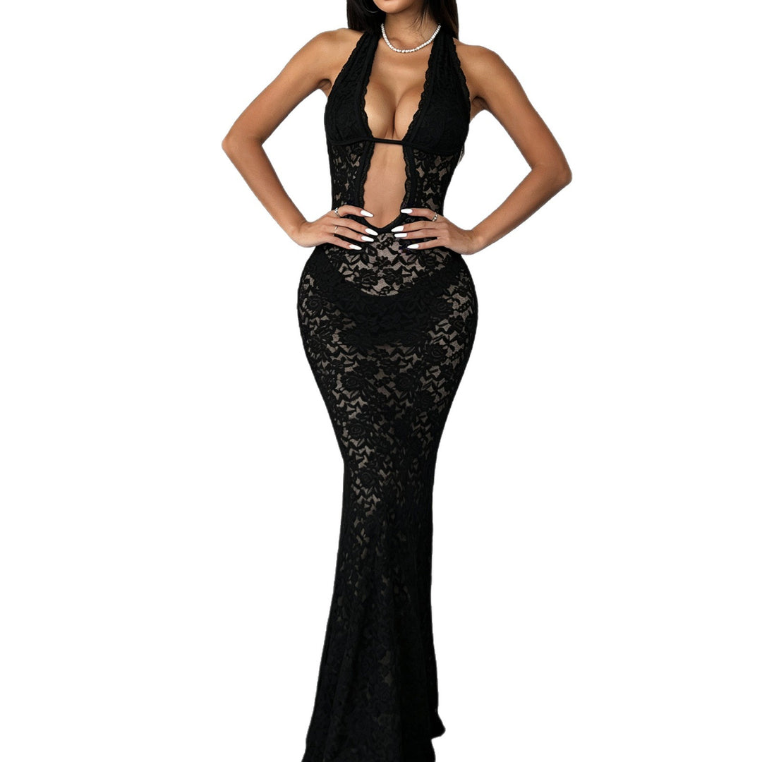 Damen verführerisches Spitzenkleid mit tiefem V-Ausschnitt und seitlichen Cut-Outs Drune