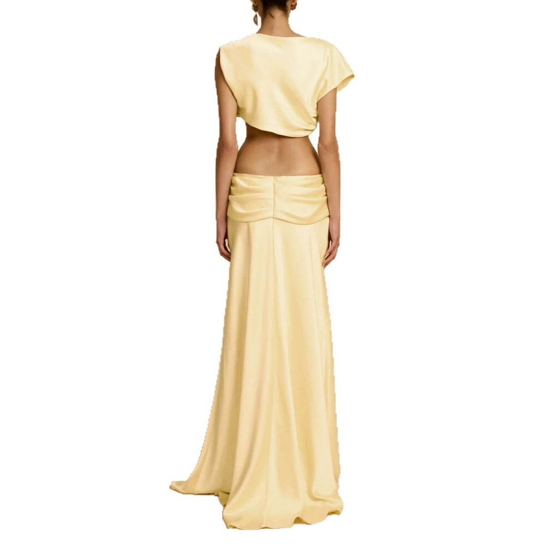 Damen Elegantes bodenlanges Kleid mit drapierten Details Drune