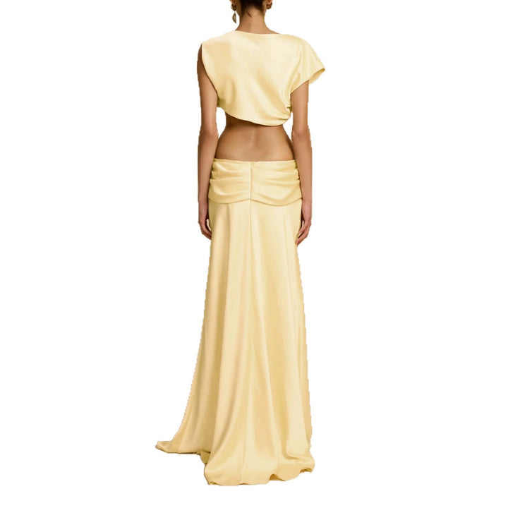 Damen Elegantes bodenlanges Kleid mit drapierten Details Drune