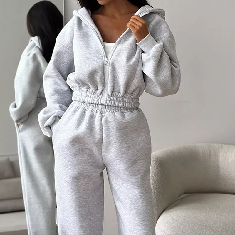 Damen Sportlicher Fleece-Jumpsuit mit Kapuze und weitem Schnitt Drune