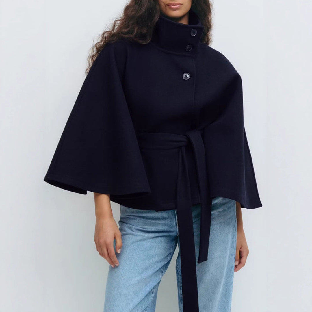 Damen Eleganter und bequemer Kapuzenmantel mit Gürtel und weiten Ärmeln Drune