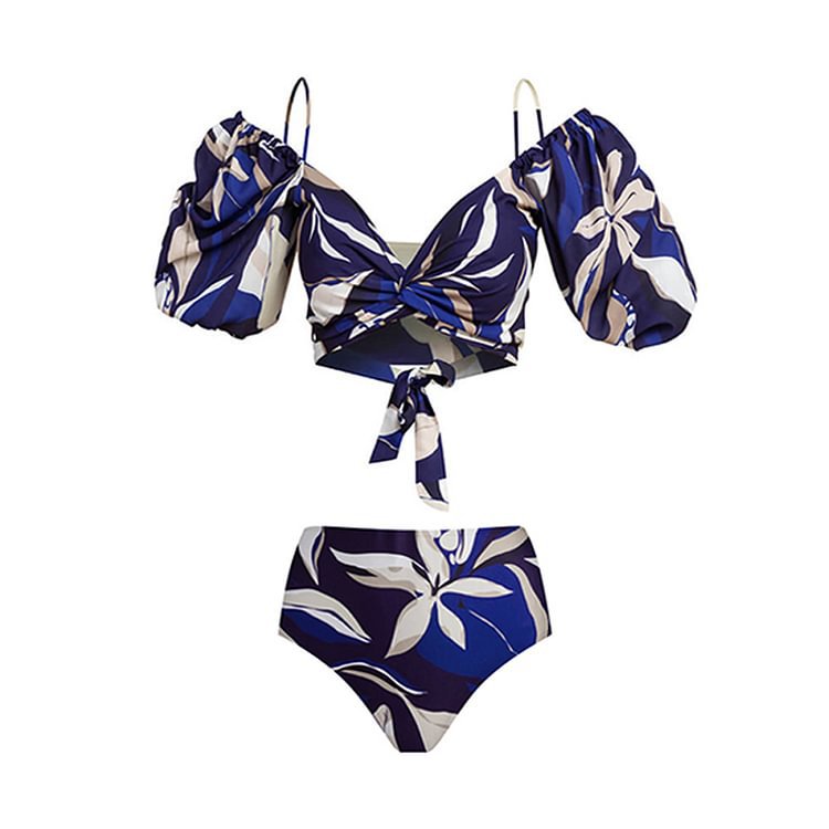 Damen Bikiniset mit Puffärmeln und elegantem Wickelrock Drune