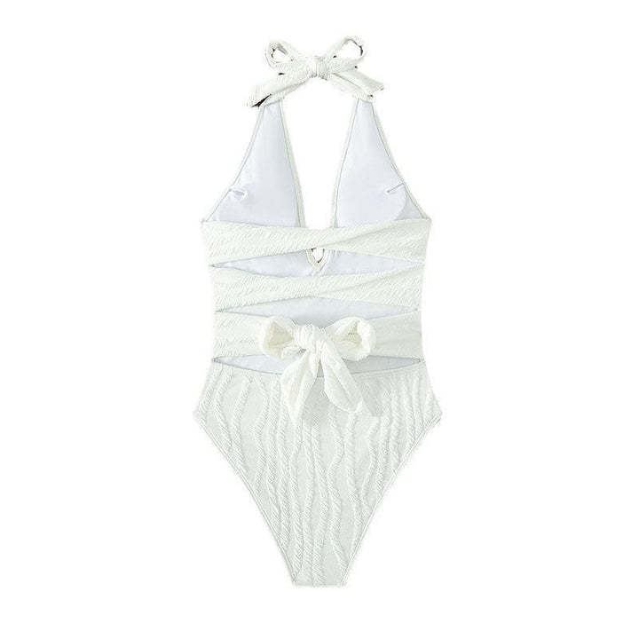 Damen Einteiler Badeanzug mit elegantem V-Ausschnitt und strukturiertem Stoff Drune