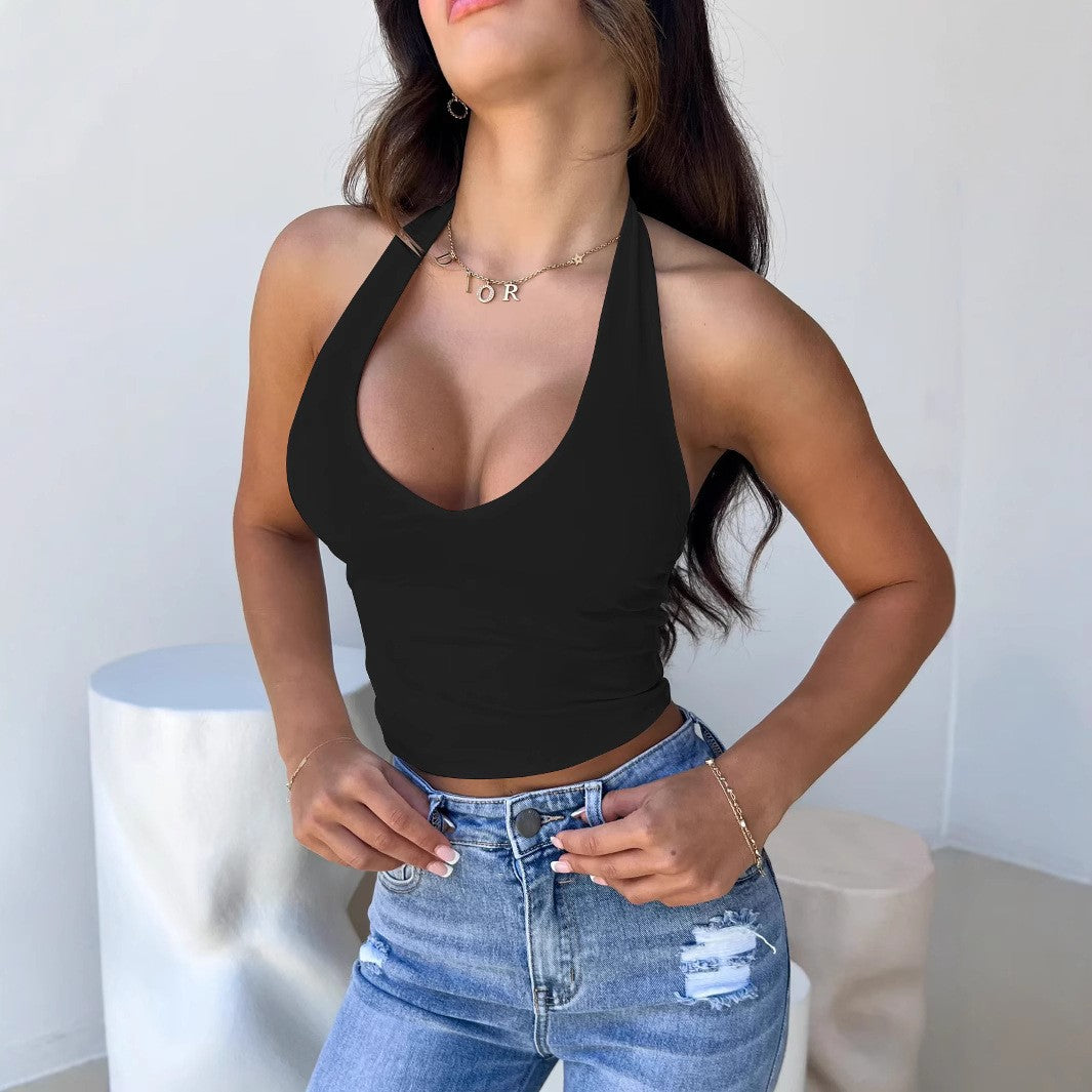 Damen Crop-Top mit tiefem V-Ausschnitt und modernem Halterdesign Drune