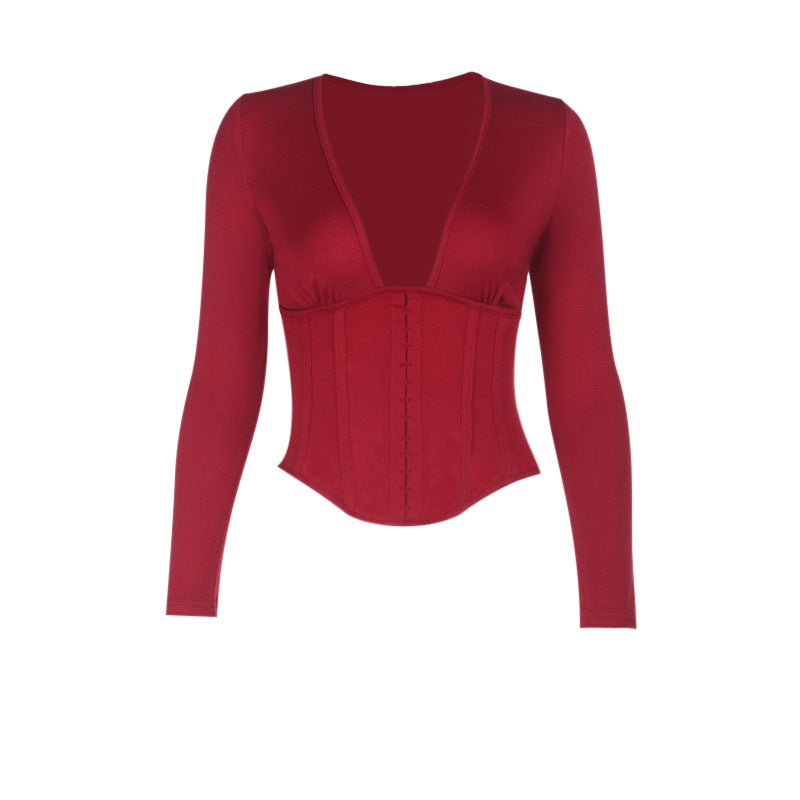 Damen Body mit tiefem V-Ausschnitt und Rippendesign Drune