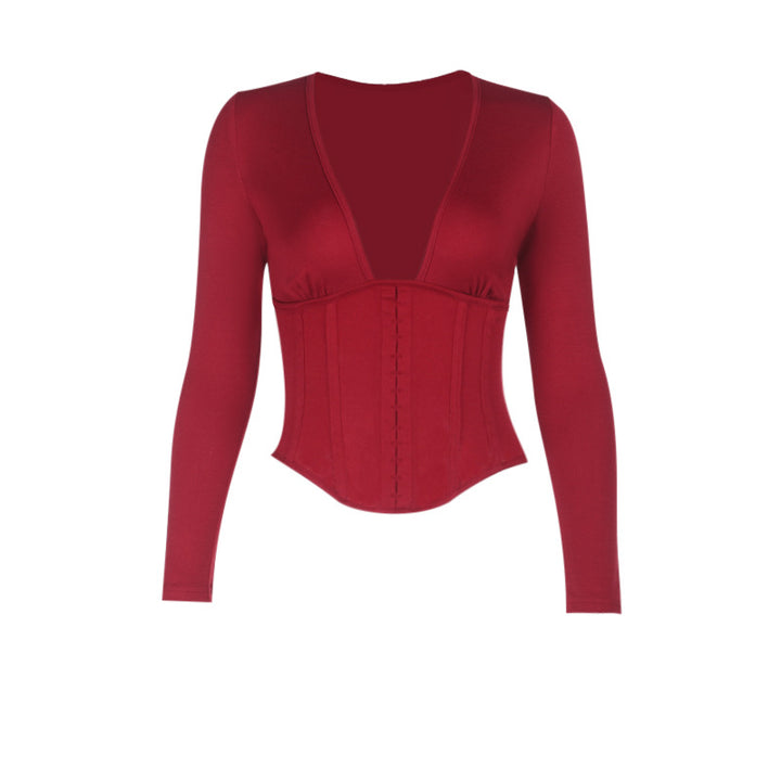 Damen Body mit tiefem V-Ausschnitt und Rippendesign Drune