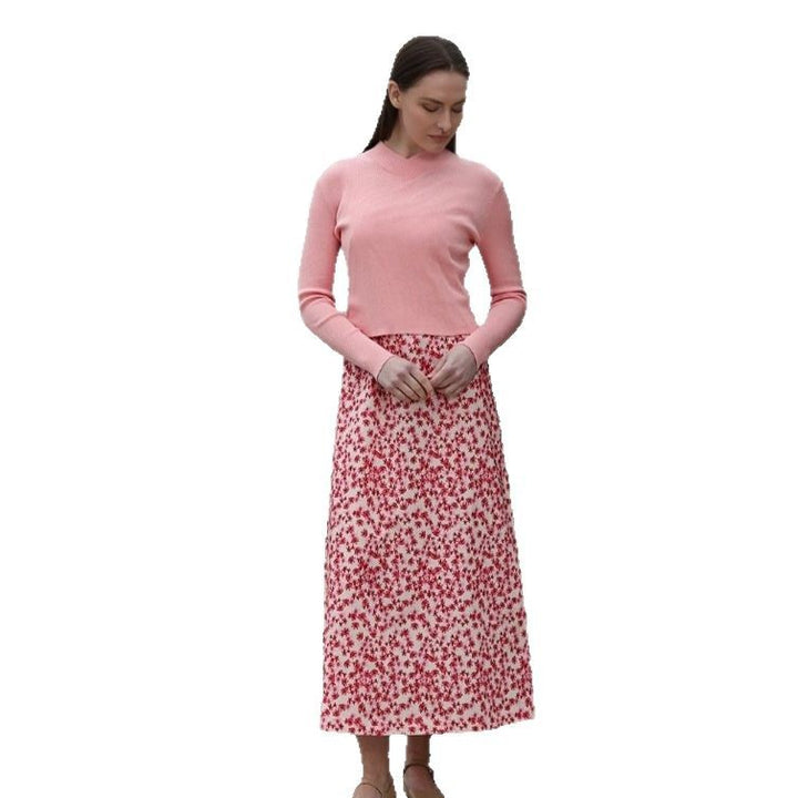 Damen Kombination aus modischem Pullover und Maxirock mit floralen Mustern Drune
