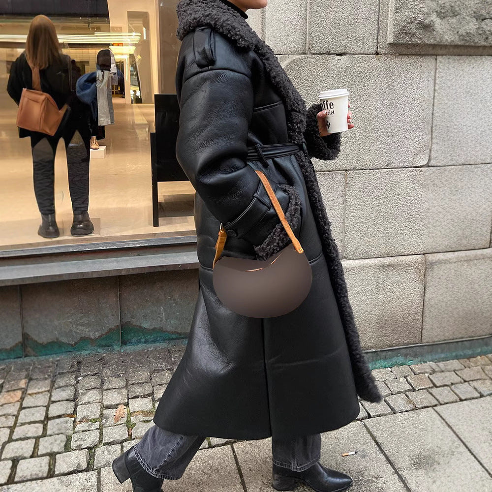 Damen Kunstledermantel mit/bekanntem Kragen und Gürtel Drune