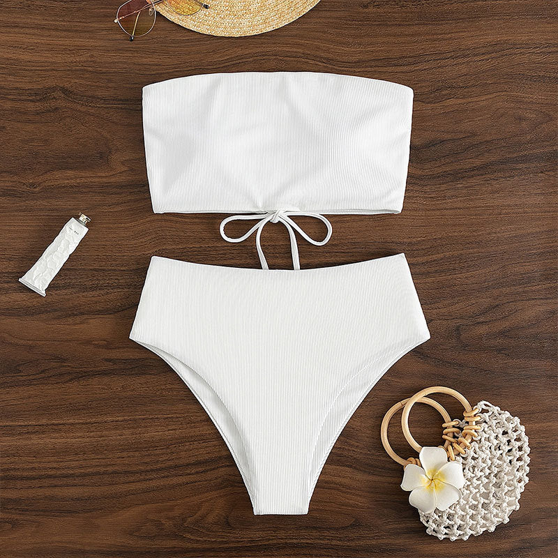 Damen Hoch tailliertes Bikini-Set mit geripptem Stoff Drune