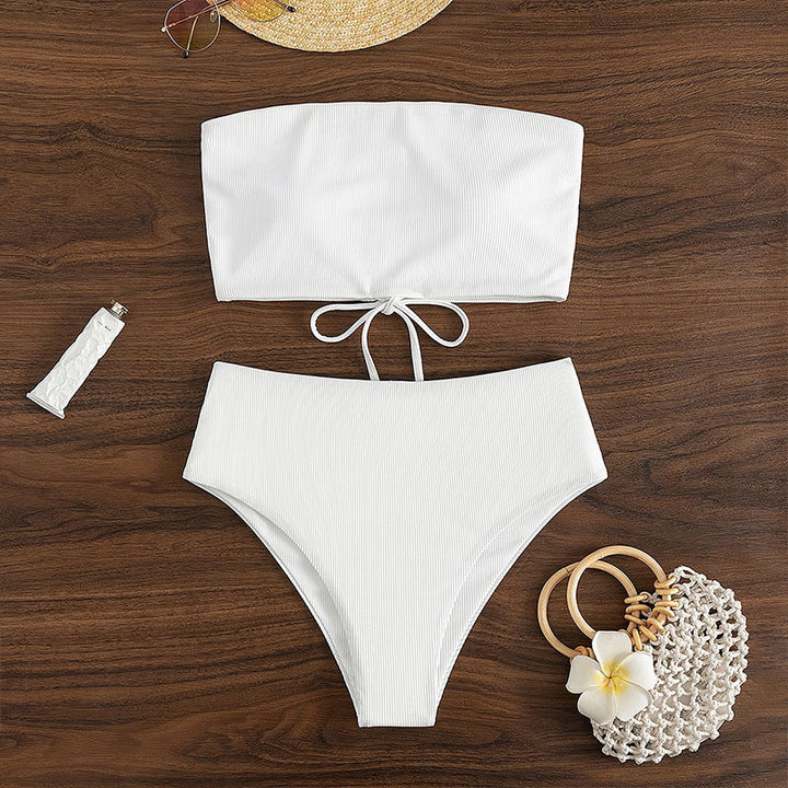Damen Hoch tailliertes Bikini-Set mit geripptem Stoff Drune