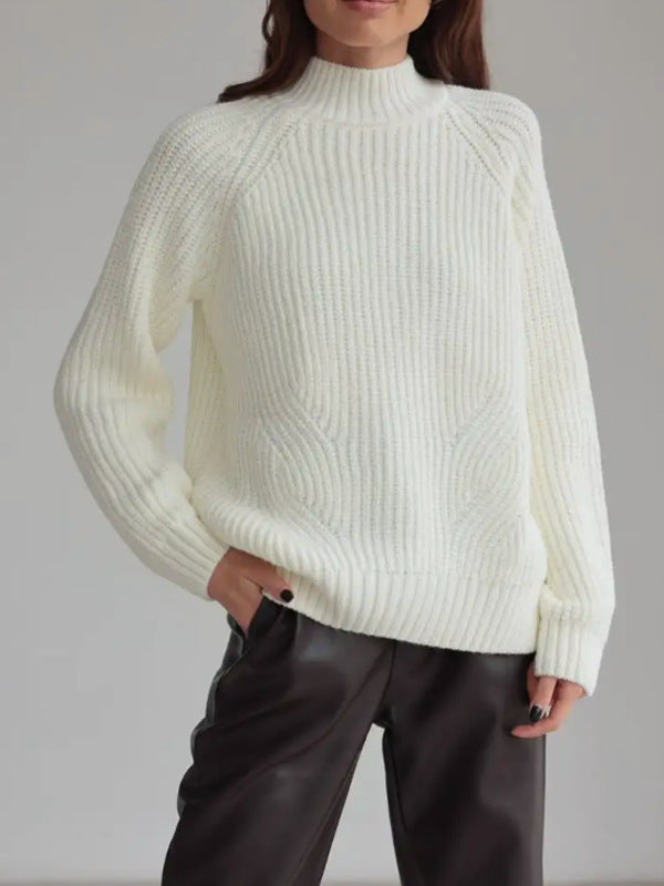 Damen Strickpullover mit hohem Kragen und strukturiertem Muster Drune