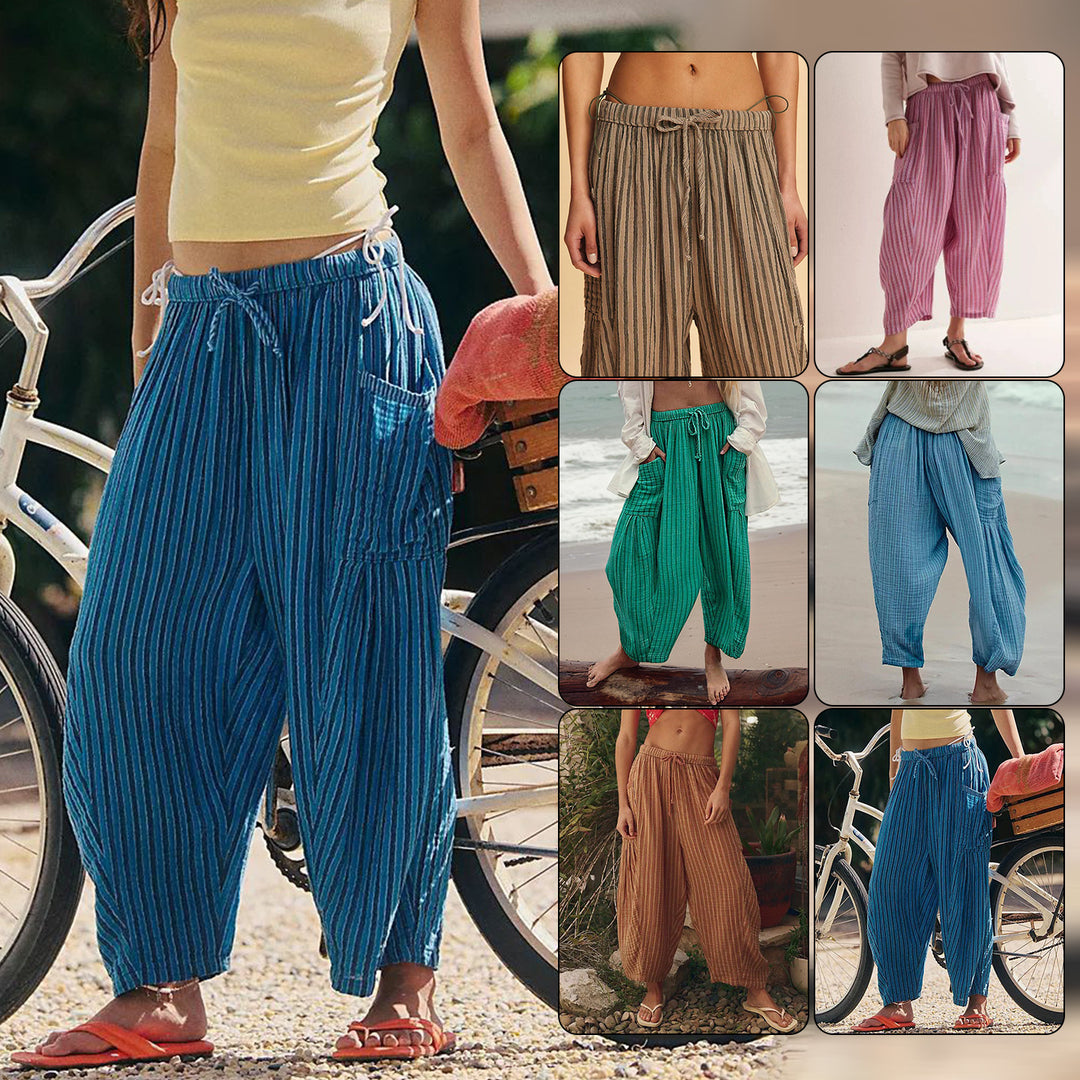 Damen lässige Weite Sommer-Hose mit elastischem Bund und praktischen Taschen Drune
