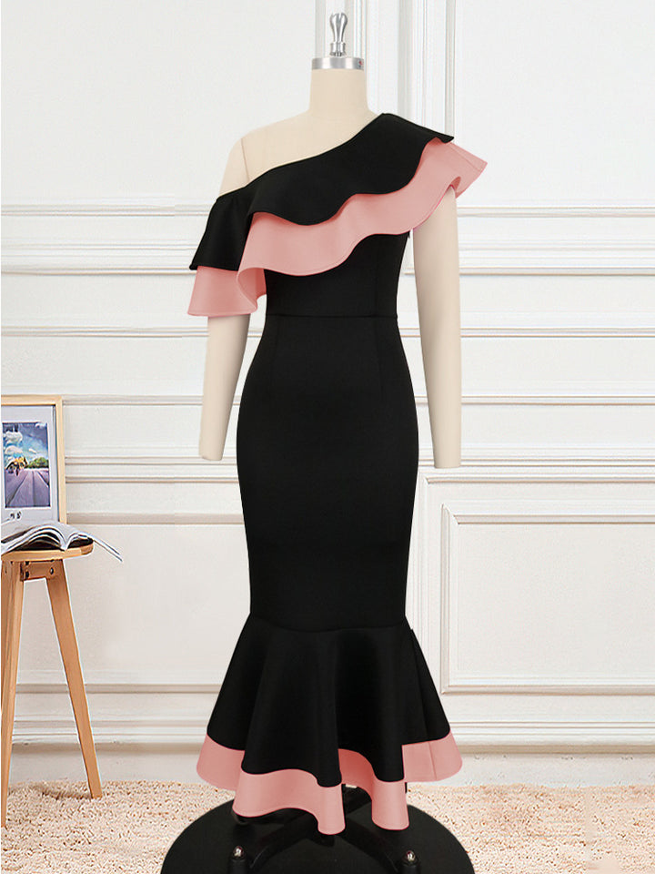 Damen Exquisites schulterfreies Wickelkleid mit voluminösem Rüschensaum Drune