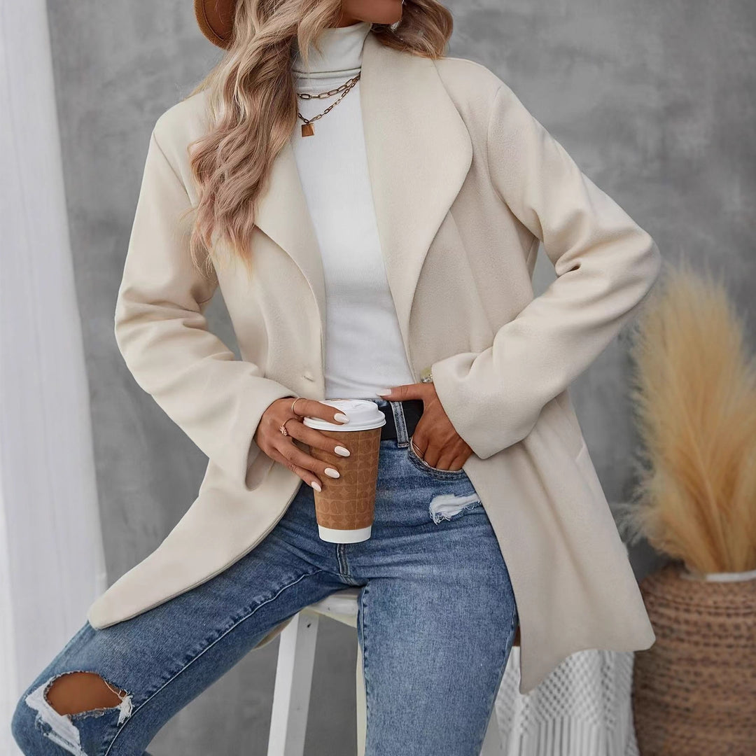 Damen moderne Übergangsjacke mit großem Revers und Knopfverschluss Drune