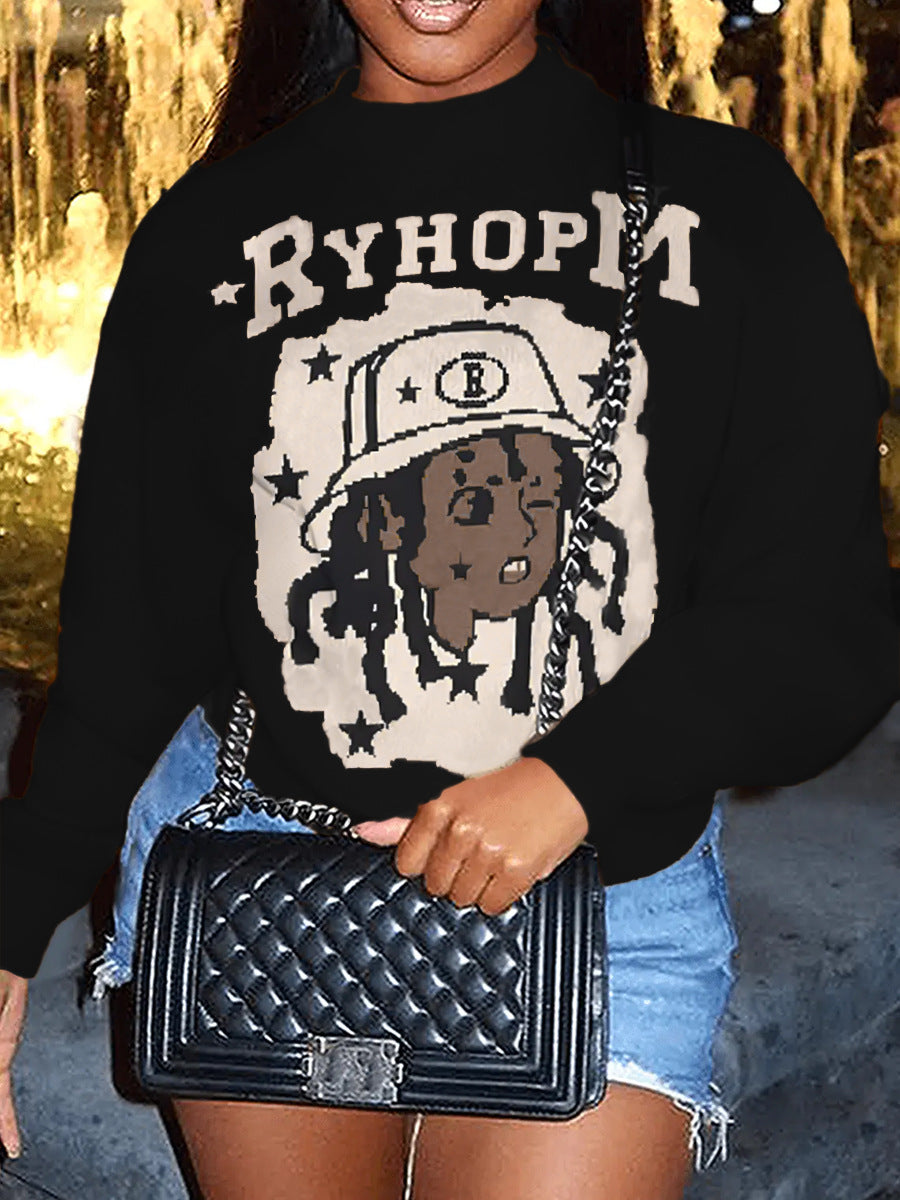 Damen Oversized Sweater mit künstlerischem Grafikdruck Drune