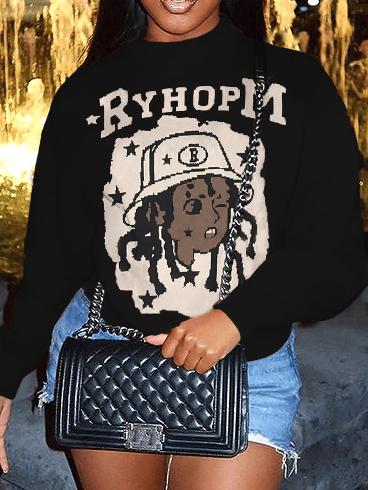 Damen Oversized Sweater mit künstlerischem Grafikdruck Drune