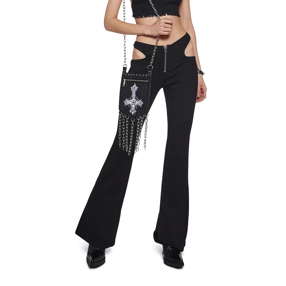 Damen Figurbetonte Schlaghose mit seitlichen Cut-Outs Drune
