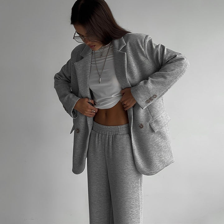 Damen moderne Jogginganzug mit doppelter Knopfleiste und weitem Schnitt Drune