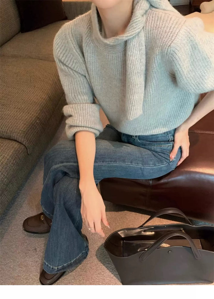 Damen Strickpullover mit verspieltem Kragen und modernem Rippdesign Drune