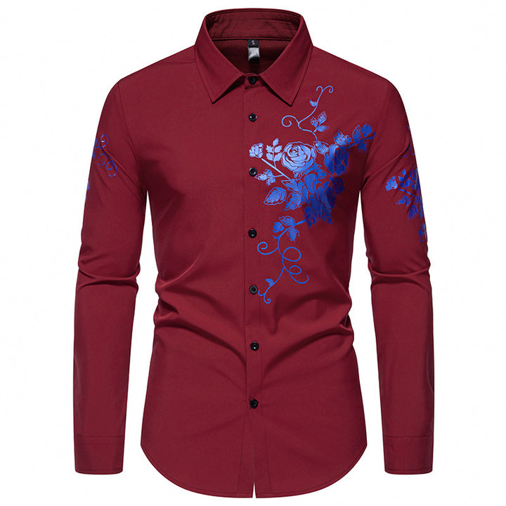 Herren Langarmhemd mit floralem Stickdesign Drune