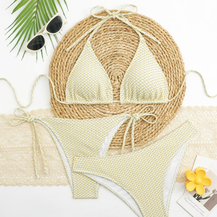 Damen Triangel-Bikini-Set mit verstellbaren Trägern und klassischem Karomuster Drune