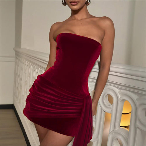 Damen verführerisches Bustier-Kleid mit asymmetrischem Rüschensaum Drune