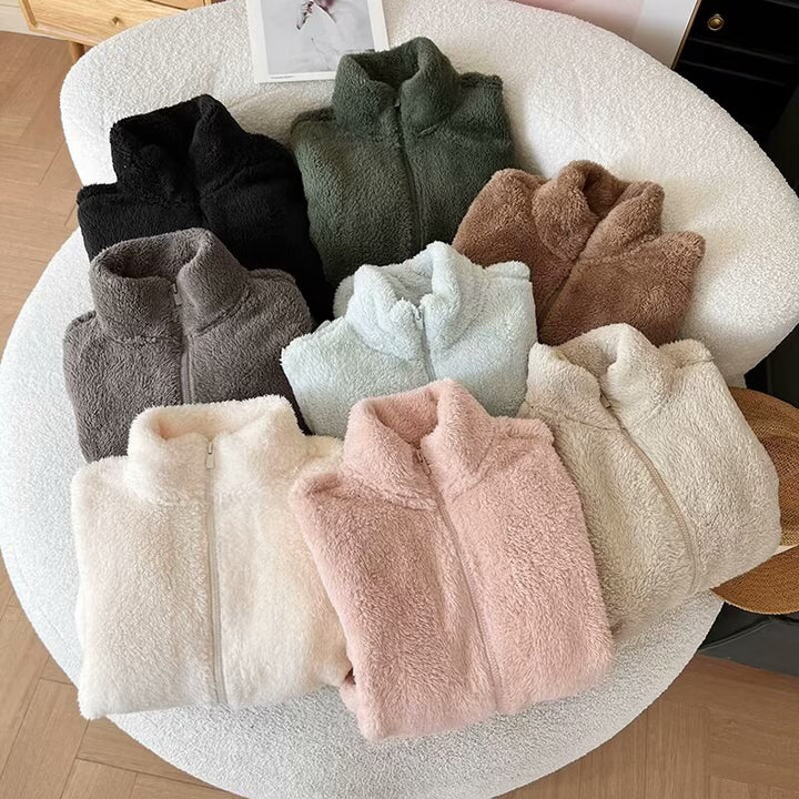 Damen Flauschige Fleecejacke mit hohem Kragen und Reißverschluss Drune