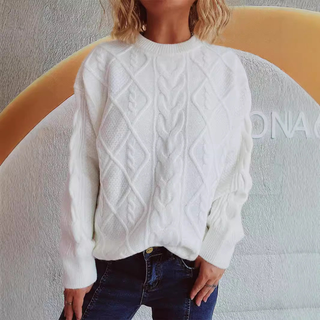 Damen Grobstrukturierter Strickpullover mit Zopf-Design Drune