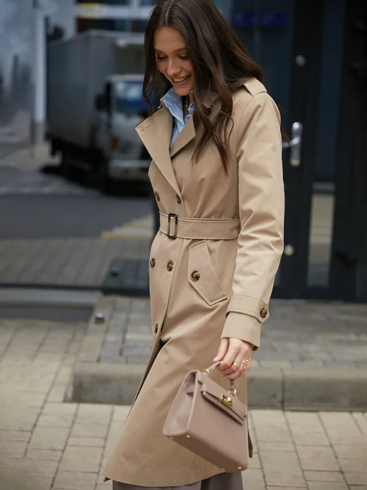 Damen Trenchcoat mit doppelter Knopfleiste und Taillengürtel Drune