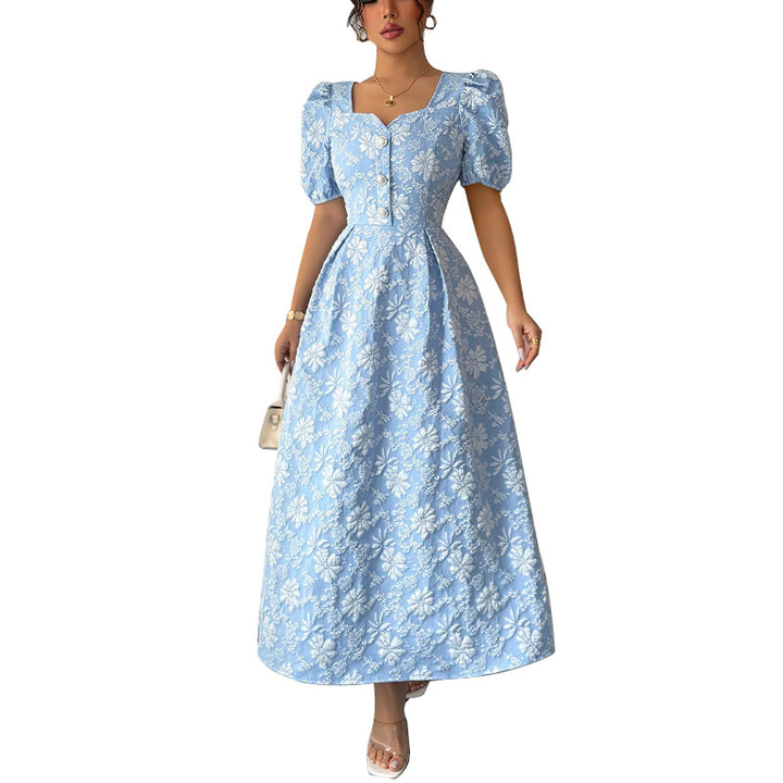 Damen Maxikleid mit floralen Applikationen und Puffärmeln Drune