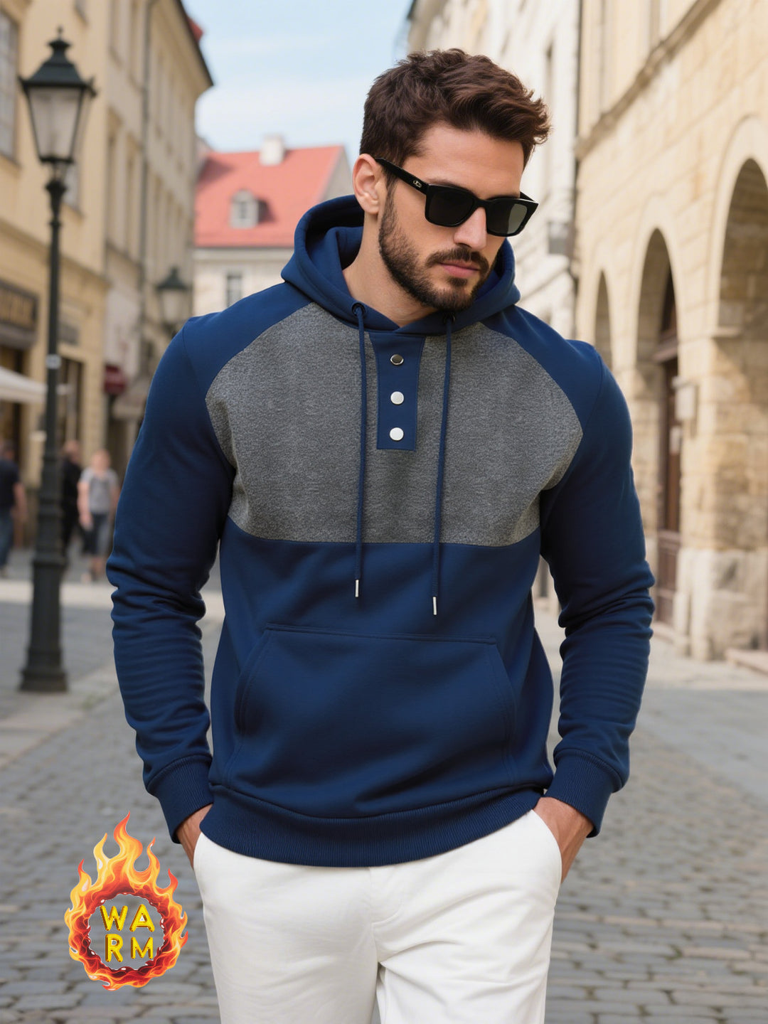 Herren modischer Kapuzenpullover mit strukturiertem Gewebe und praktischen Knopfdetails Drune