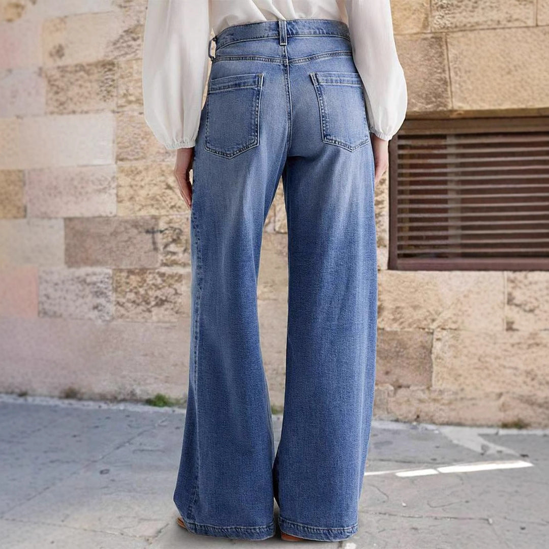 Damen Weit geschnittene Jeanshose mit hohem Bund Drune