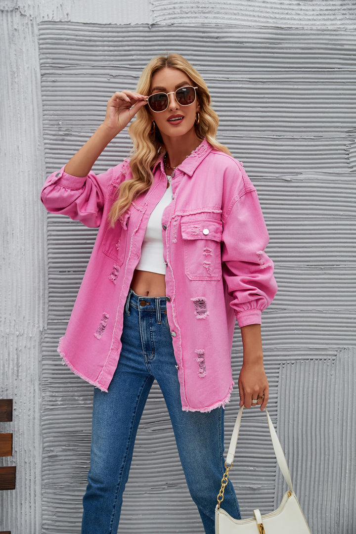 Damen Oversized Jeansjacke mit modernen Destroyed-Details Drune