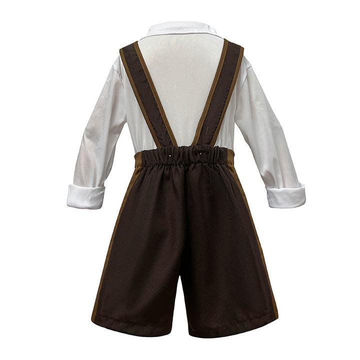 Herren nan traditionelles Kinderlederhosen-Set mit verstellbaren Hosenträgern und Trachtenhut Drune