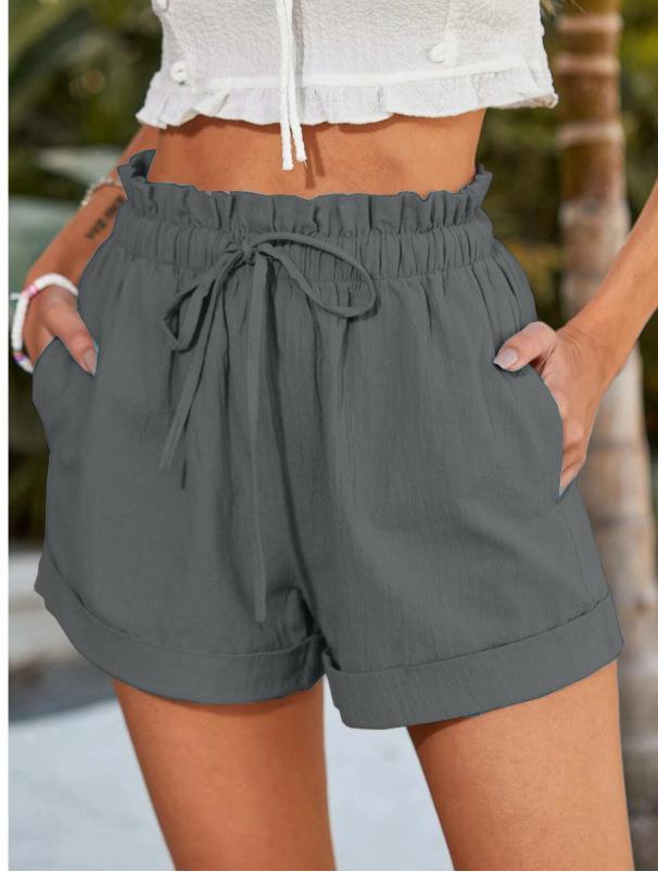 Damen elegante Stoffshorts mit hohem Bund und seitlichen Eingrifftaschen Drune