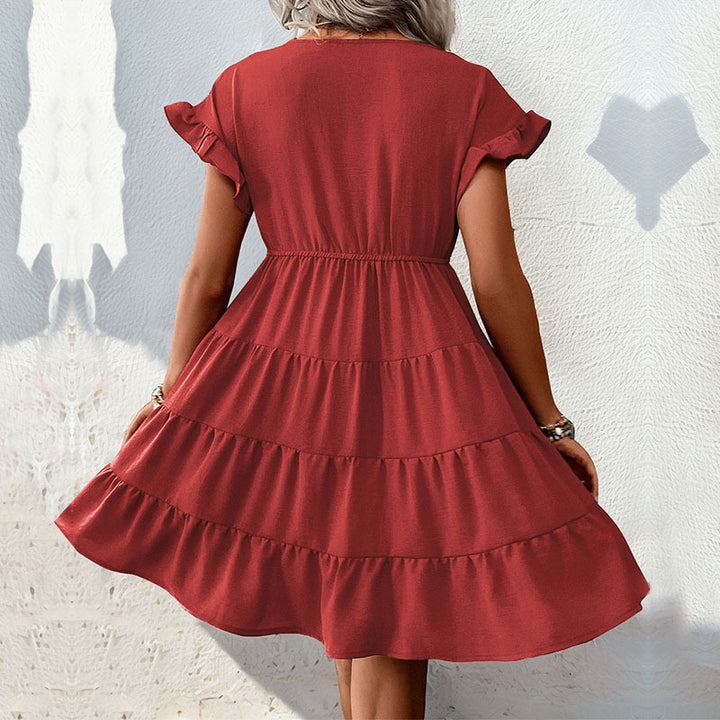 Damen Freizeit-Wickelkleid mit Rüschendetails und schwingendem Rock Drune