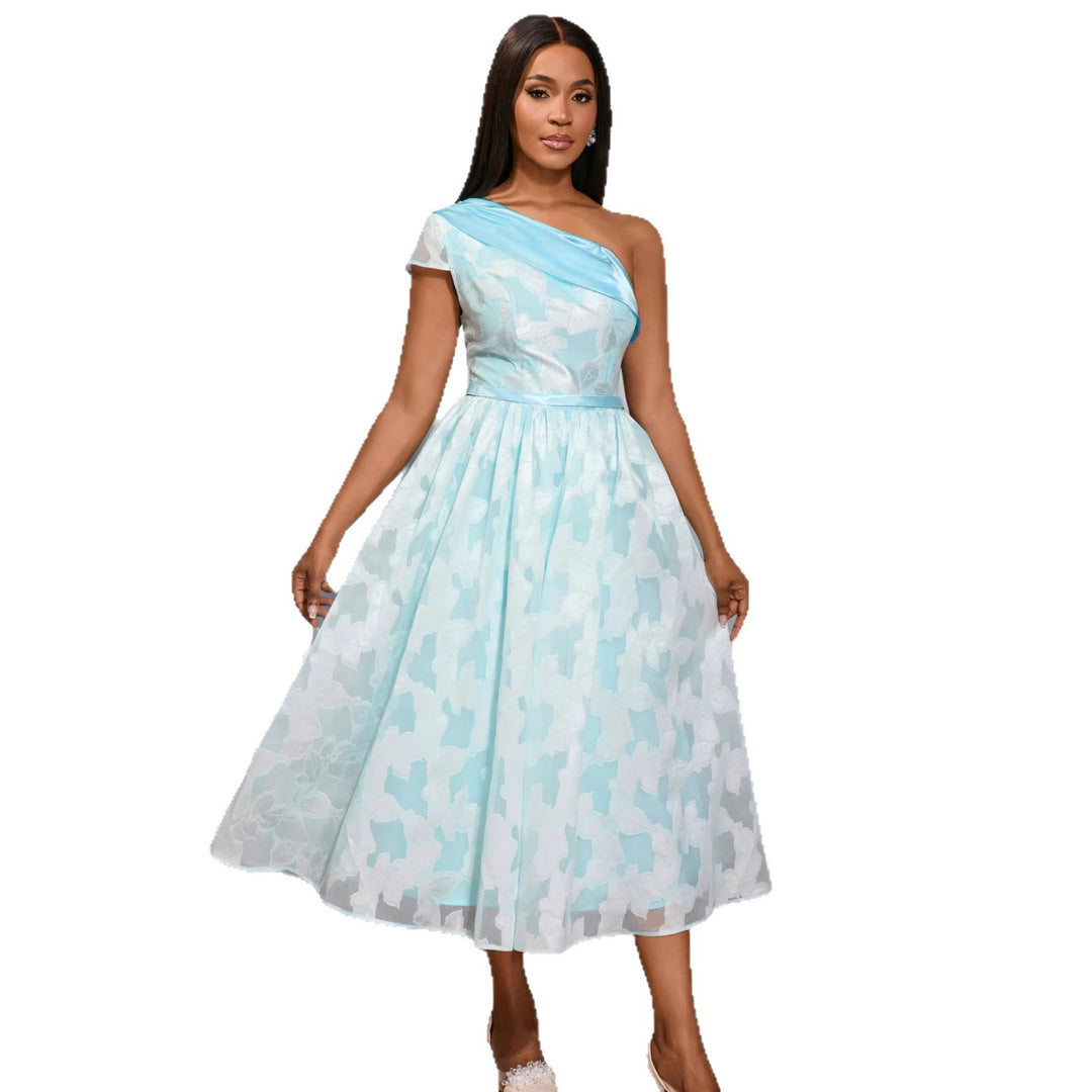 Damen Chiffon Abendkleid mit asymmetrischem Ausschnitt Drune