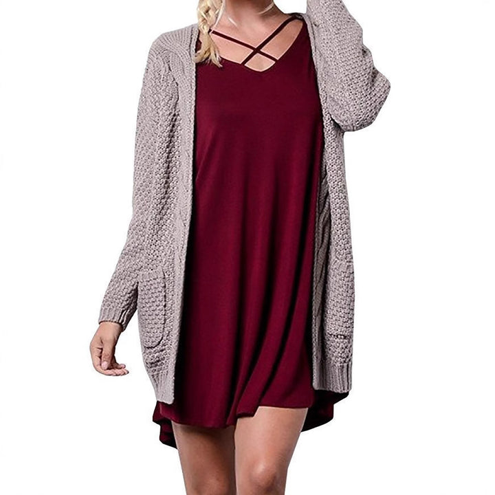 Damen Grober Strickcardigan mit offener Front und praktischen Taschen Drune
